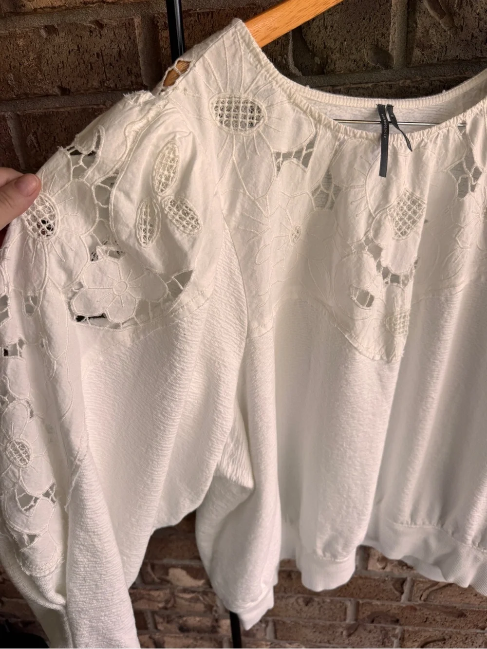 By Anthropologie Lace Cutwork Mutton-Sleeve Top Size 3XL